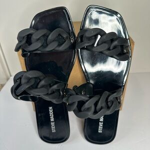Steve Madden Zimma Black Chain Slide Sandals Size‎ 7 NWOT